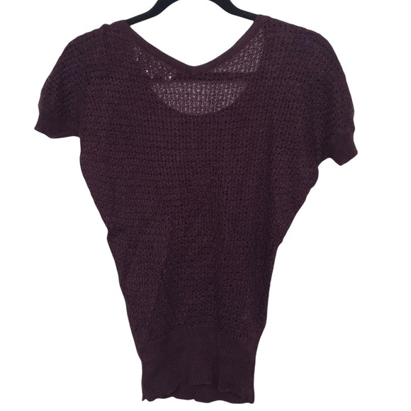 Loft Burgundy Open Knit Short Sleeve Sweater XXS Petite - Picture 2 of 8